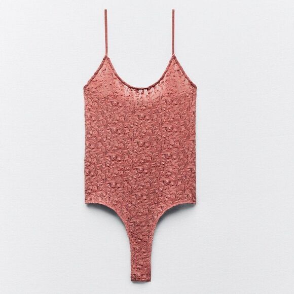 Zara Pink Lace Mesh Bodysuit - Picture 1 of 6